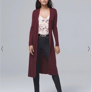 White House Black Market Burgundy Ribbed Long Duster